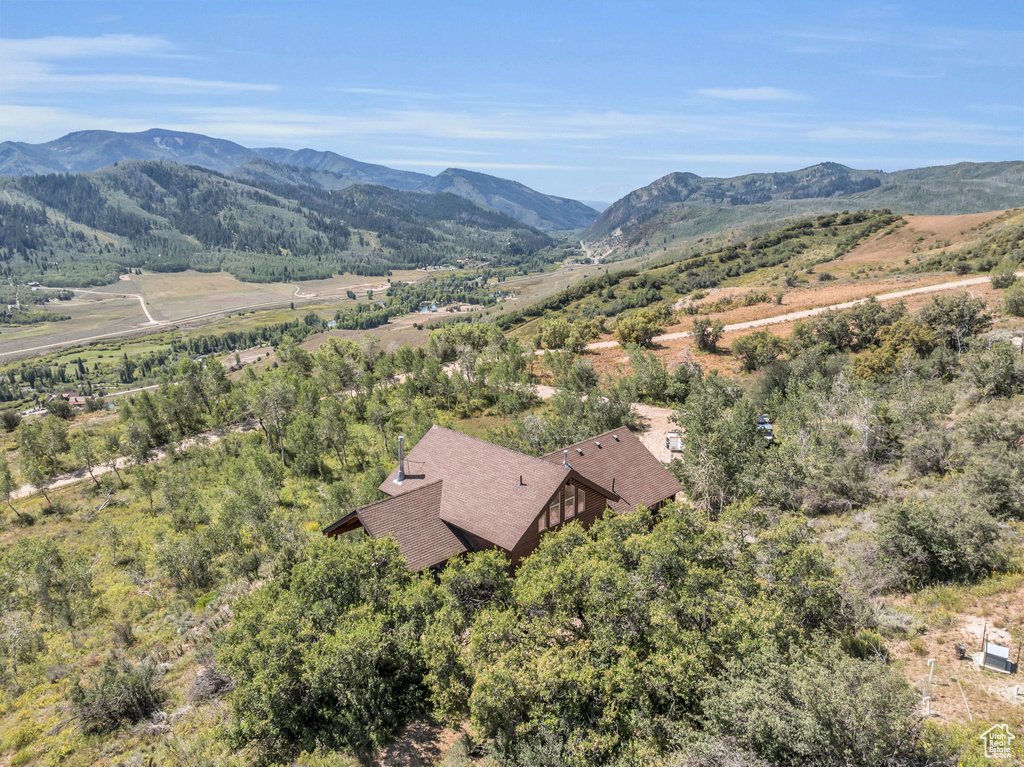 Aerial view featuring a mountain view