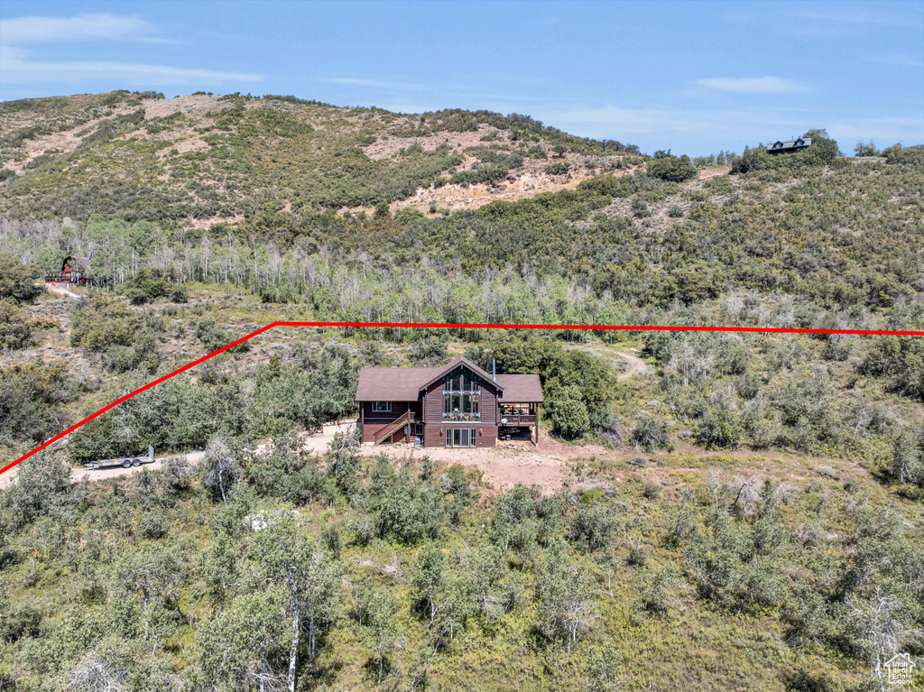 Aerial view featuring a mountain view