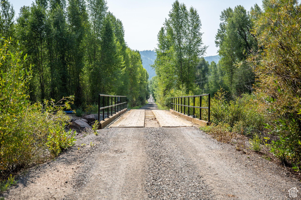 View of gate with a mountain view