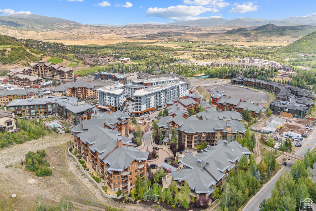 Aerial view featuring a mountain view