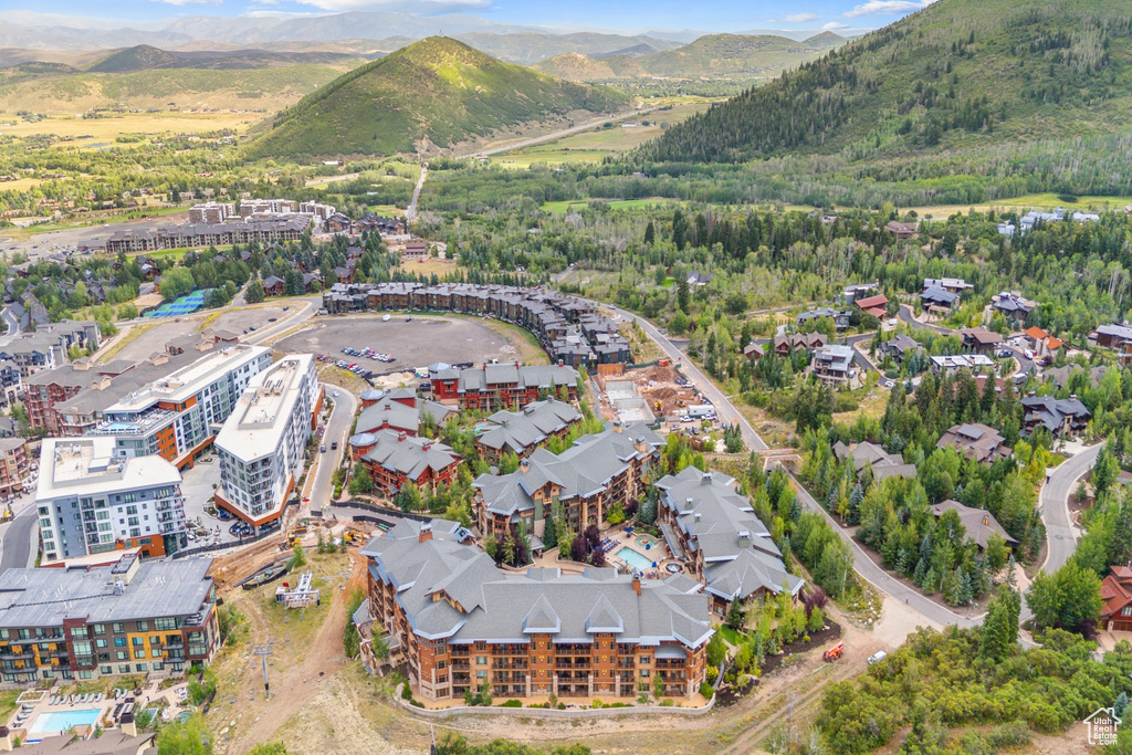 Aerial view featuring a mountain view