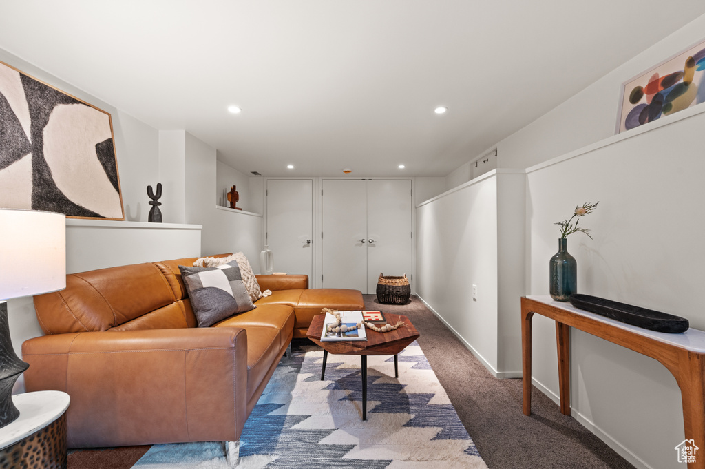 Living room featuring carpet flooring