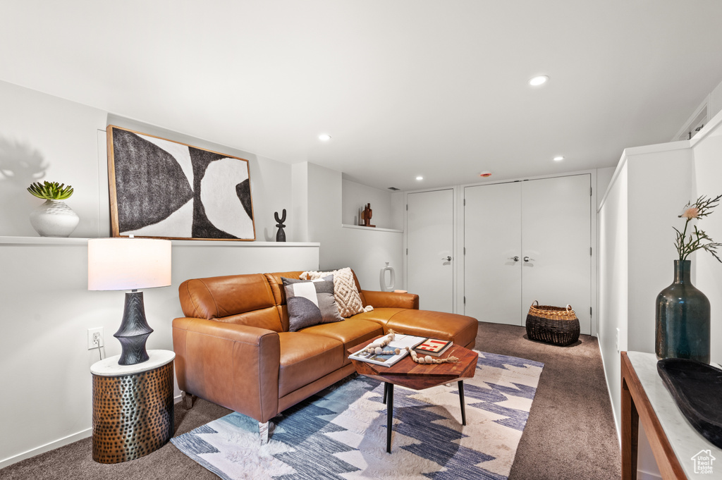 Living room with carpet floors