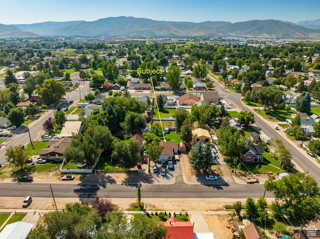 Aerial view featuring a mountain view