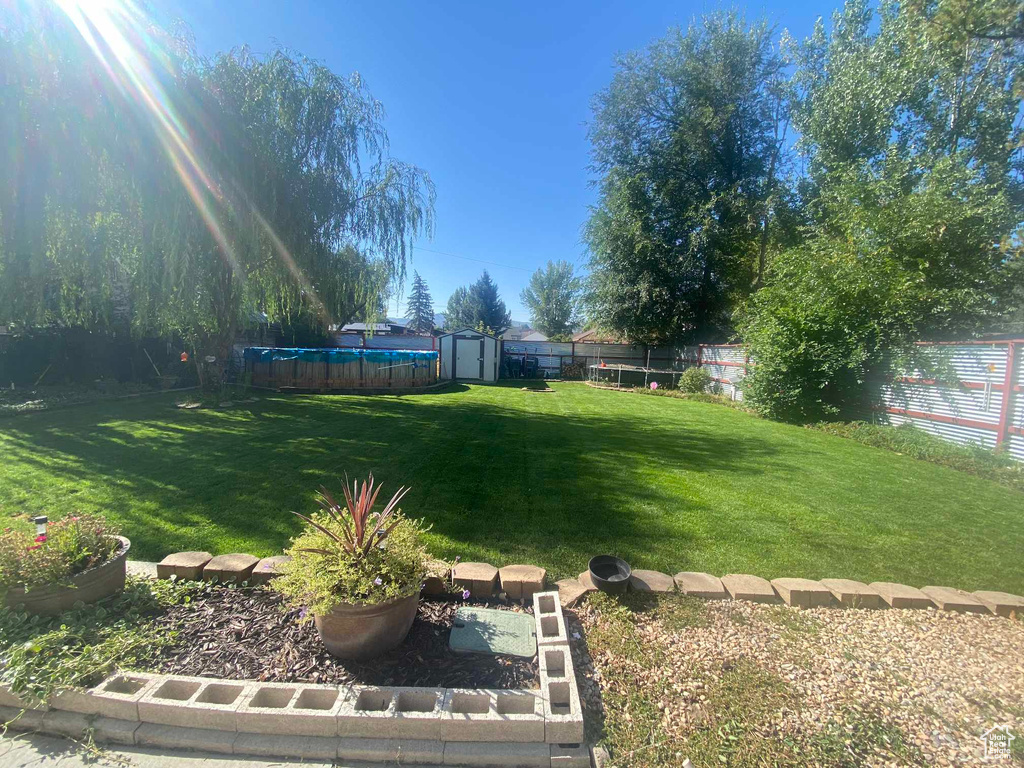 View of yard featuring a covered pool