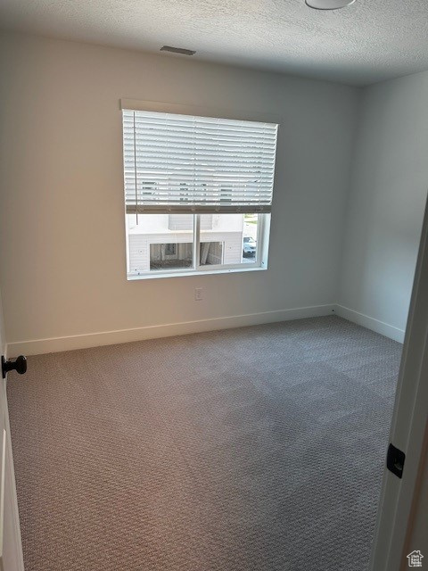 Carpeted spare room with a textured ceiling