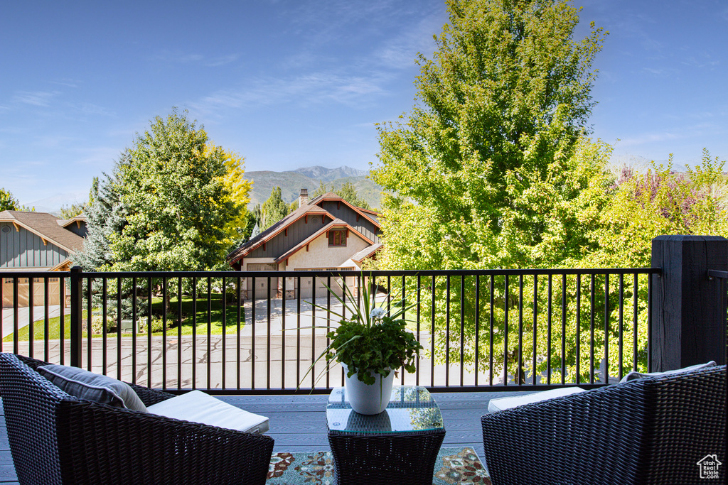 Balcony with a mountain view