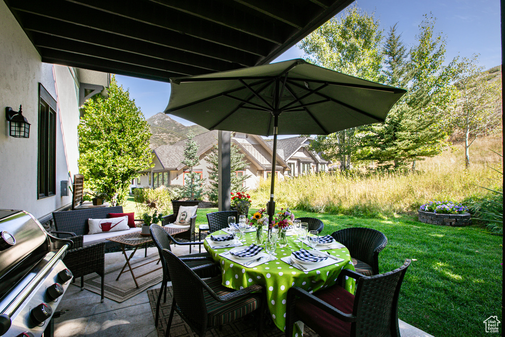 View of patio with area for grilling