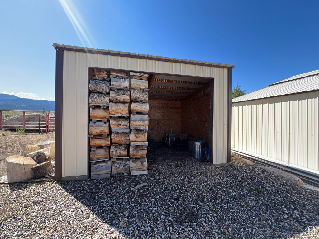 View of outdoor structure with a mountain view