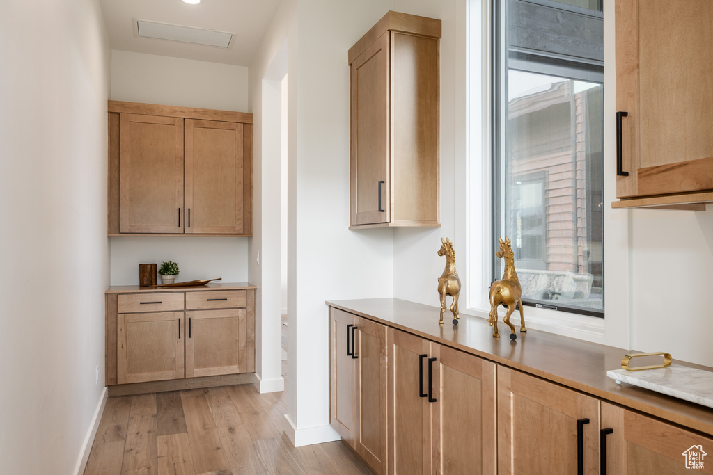 Kitchen with light hardwood / wood-style flooring and plenty of natural light