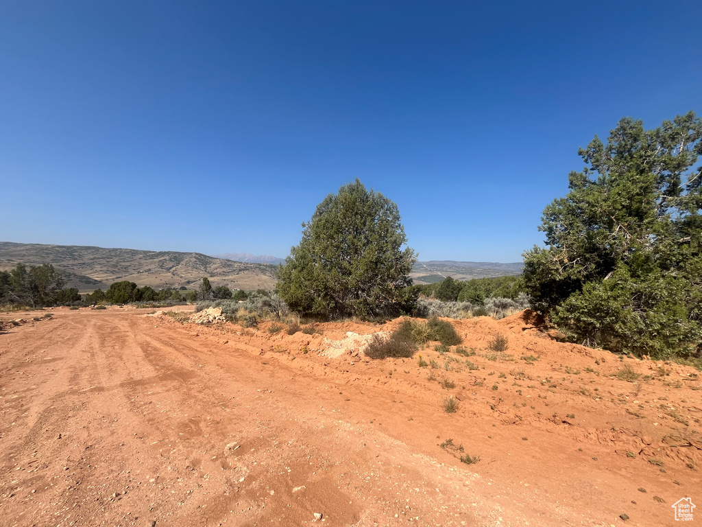 Exterior space featuring a mountain view