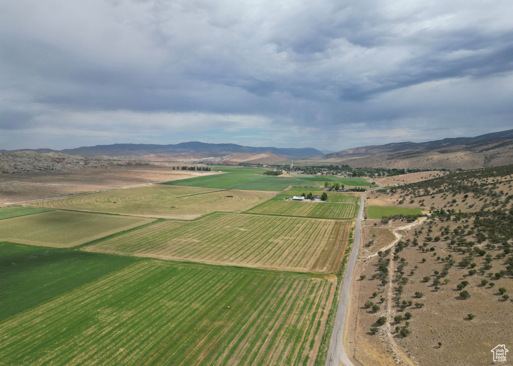 Aerial view with a mountain view and a rural view