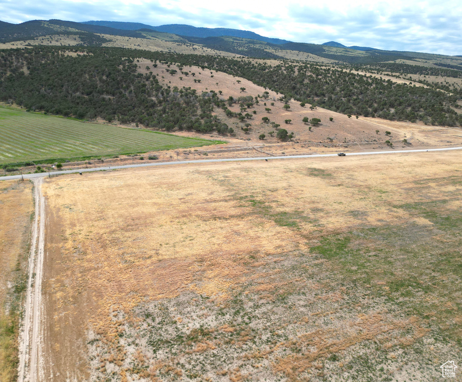 Drone / aerial view featuring a mountain view and a rural view