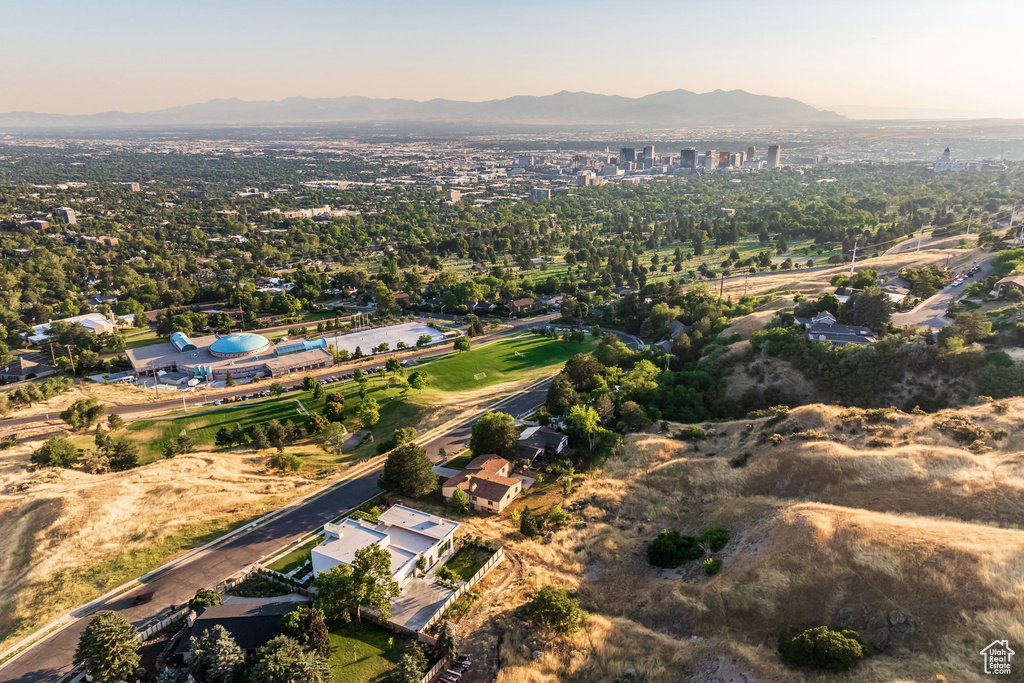 Aerial view featuring a mountain view