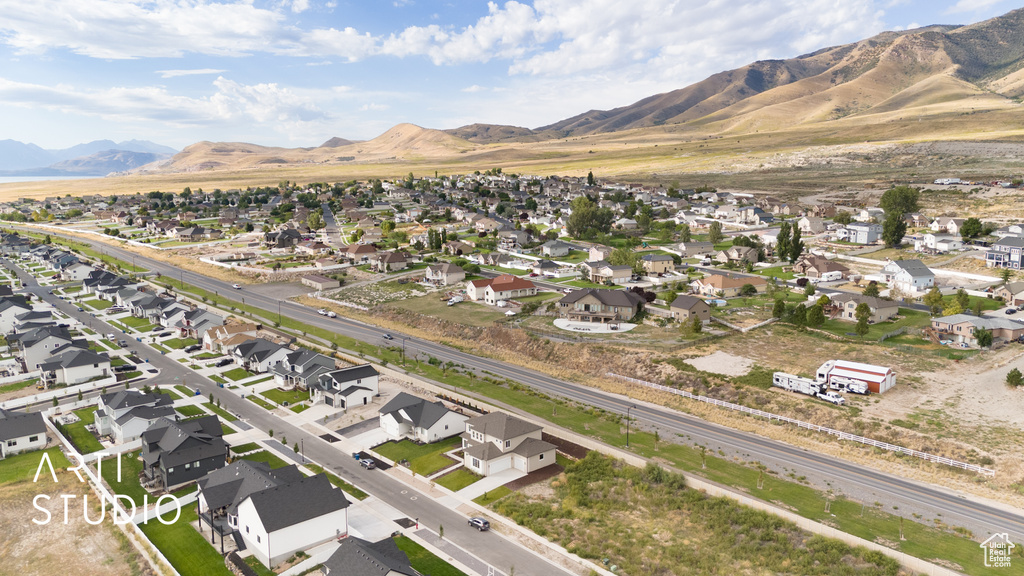 Drone / aerial view with a mountain view