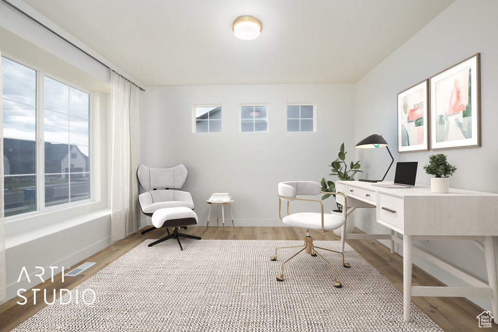 Office space featuring light hardwood / wood-style flooring