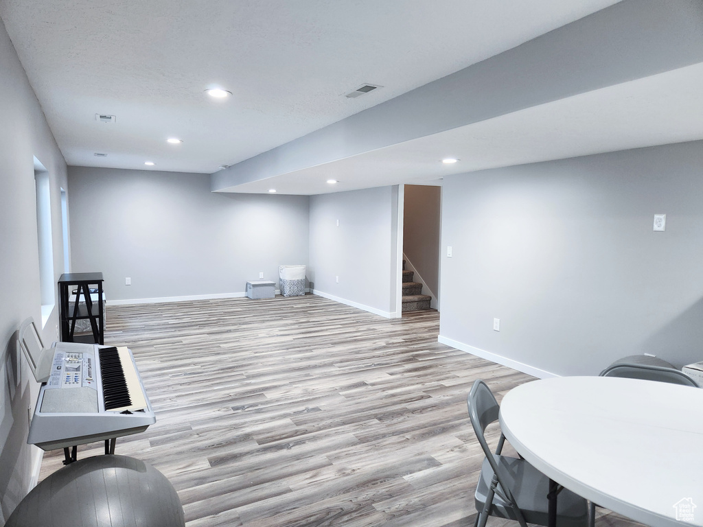 Interior space with light hardwood / wood-style flooring