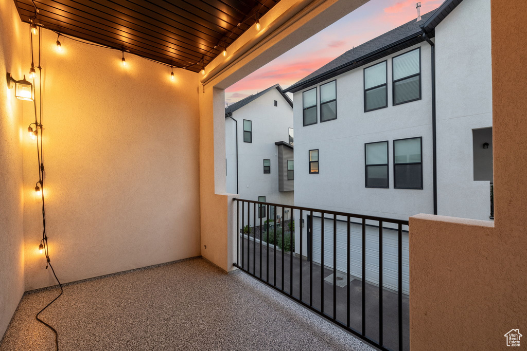 View of balcony at dusk