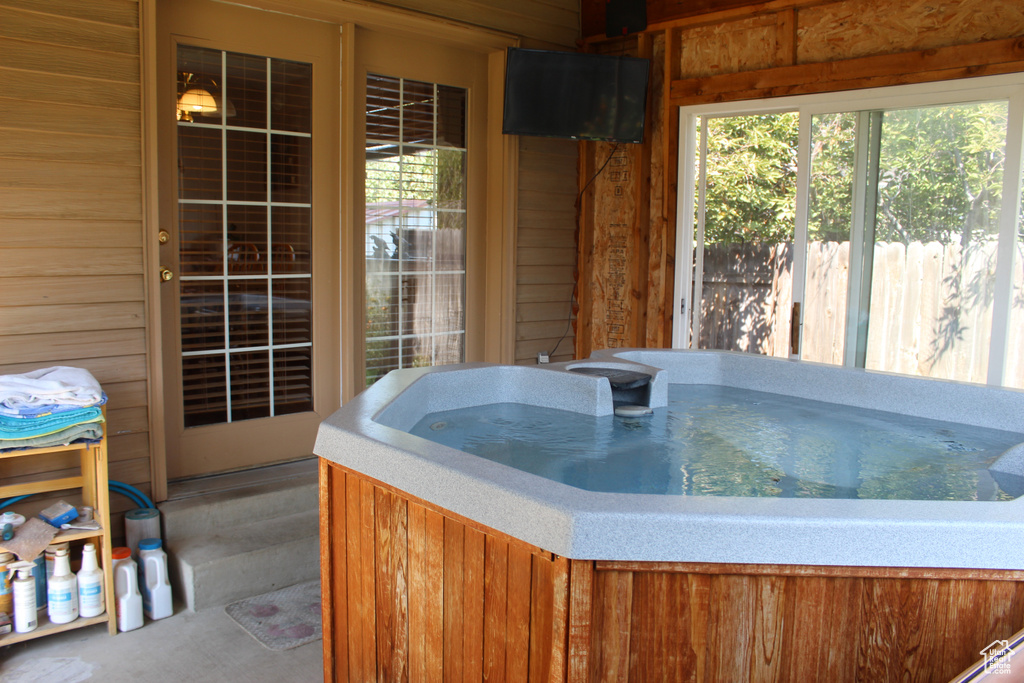 Bathroom with wooden walls