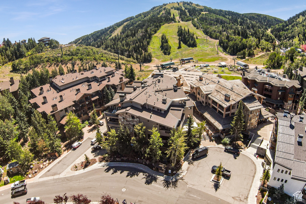 Drone / aerial view featuring a mountain view