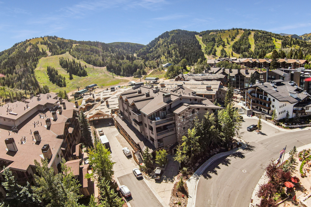 Aerial view featuring a mountain view