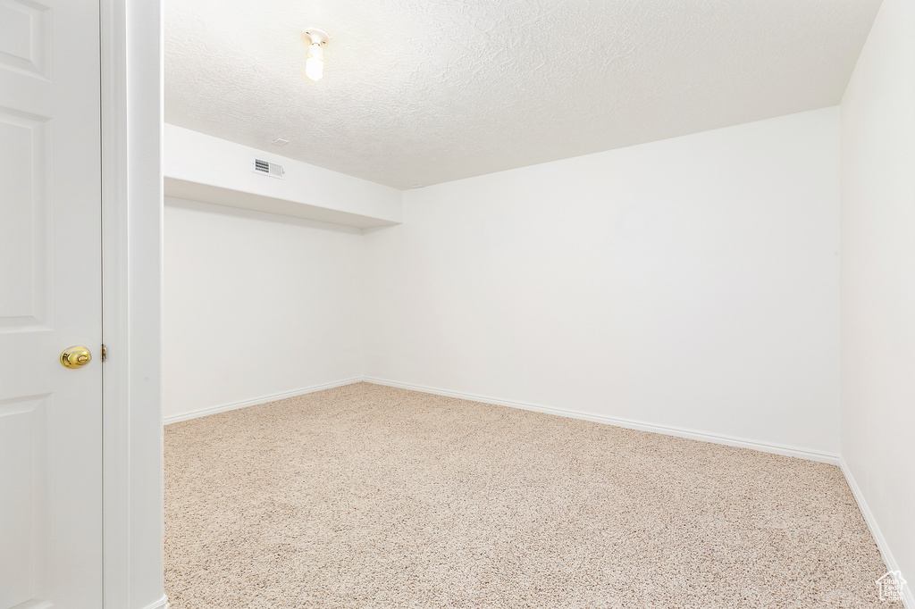 Carpeted empty room with a textured ceiling