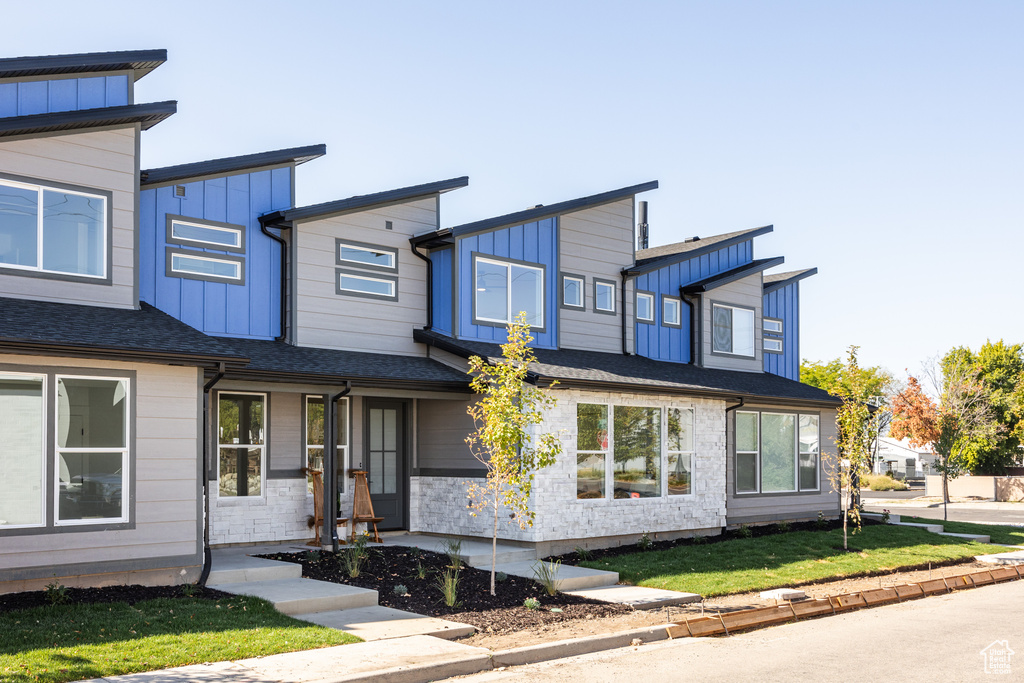 Modern home with a front yard