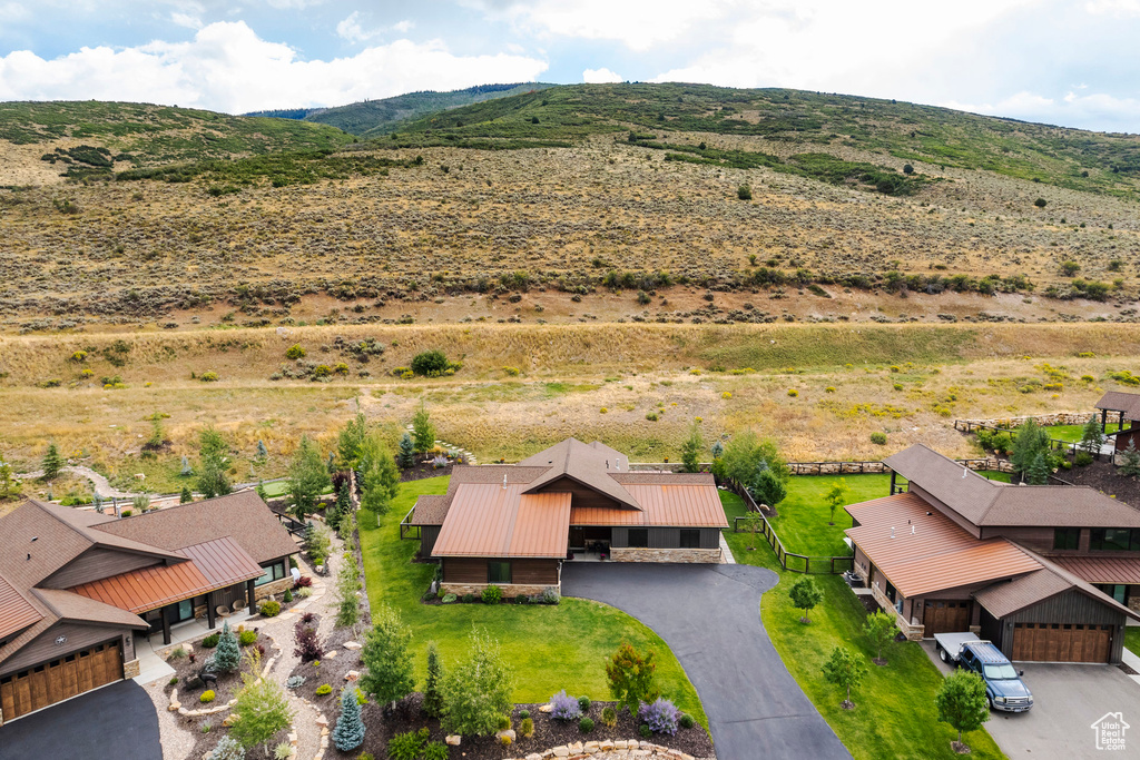 View from above of property featuring a mountain backdrop