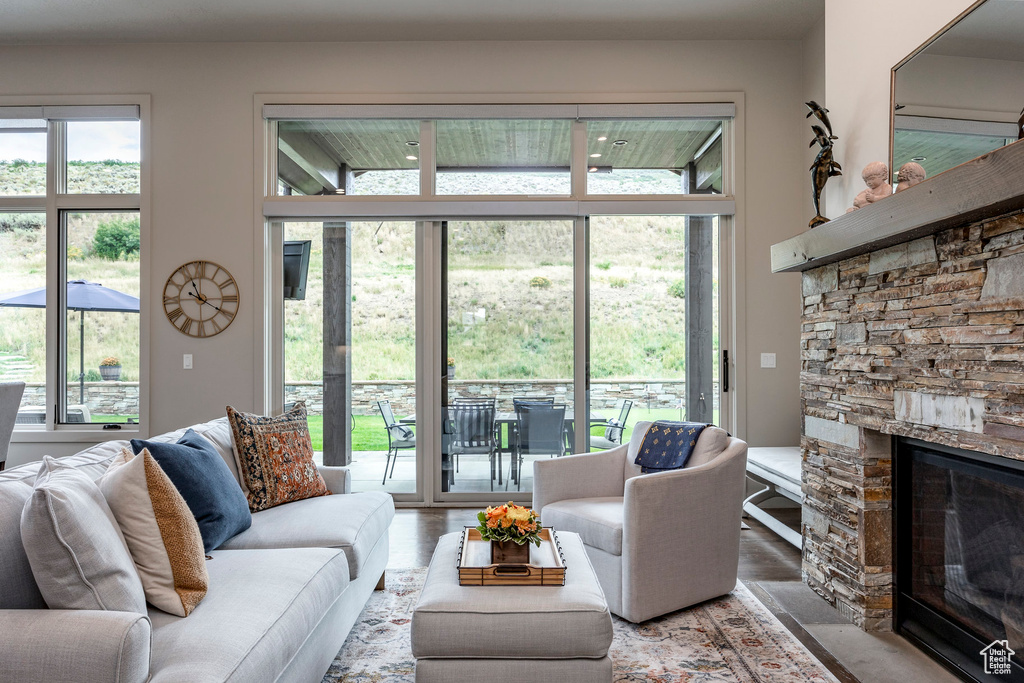 Living room with a fireplace