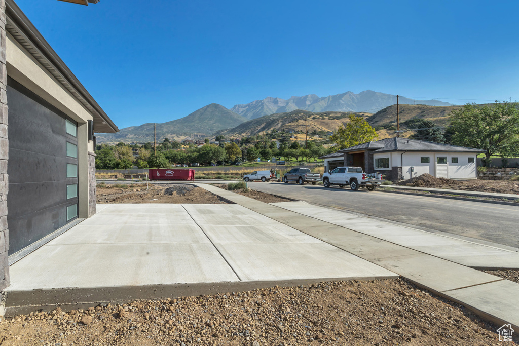 Exterior space featuring a mountain view