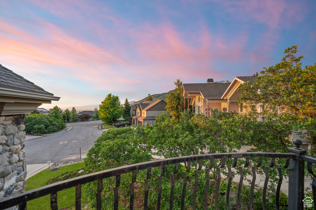 View of balcony at dusk