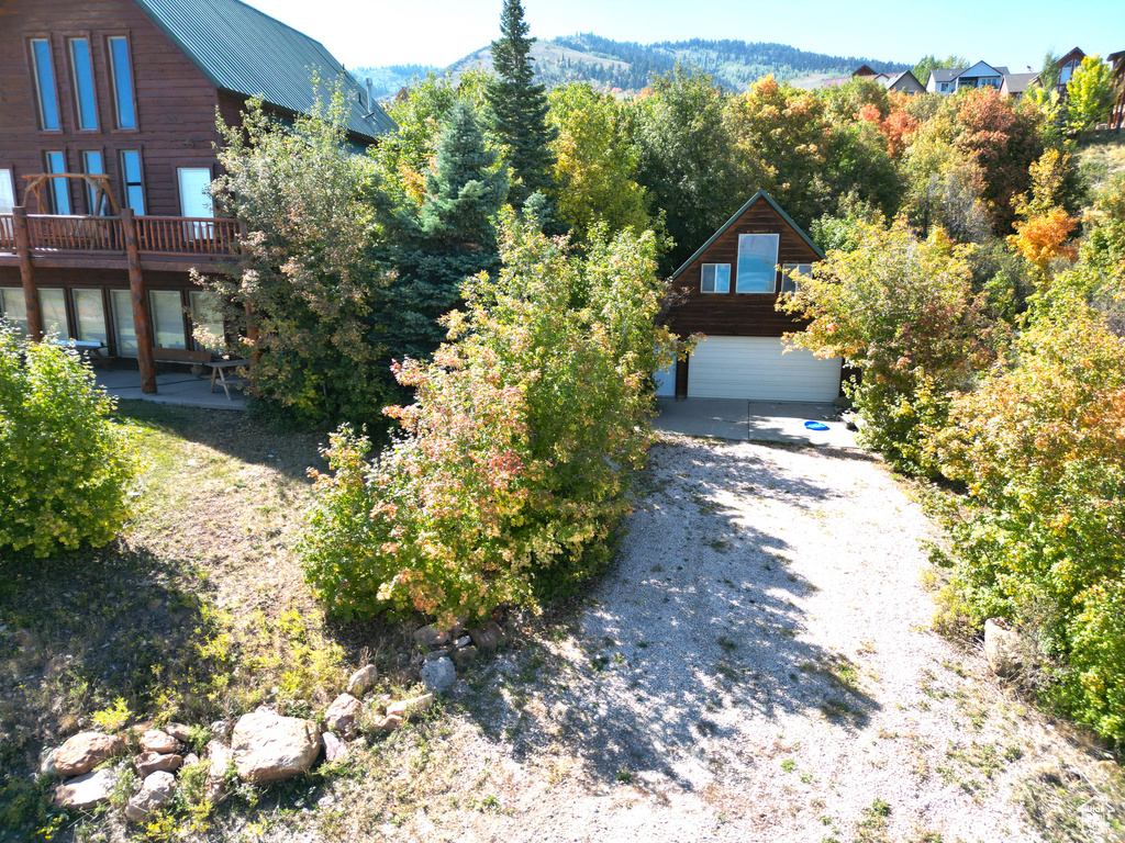 Exterior space featuring a mountain view