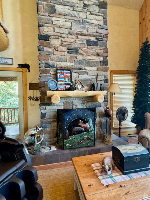 Living room featuring a fireplace