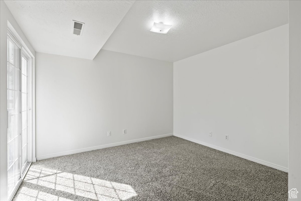 Spare room with light carpet and a textured ceiling