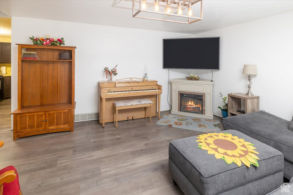 Living room featuring hardwood / wood-style flooring