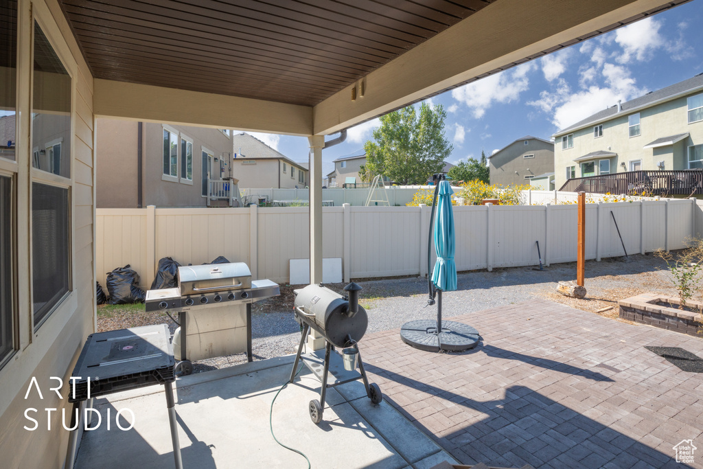 View of patio / terrace featuring a grill