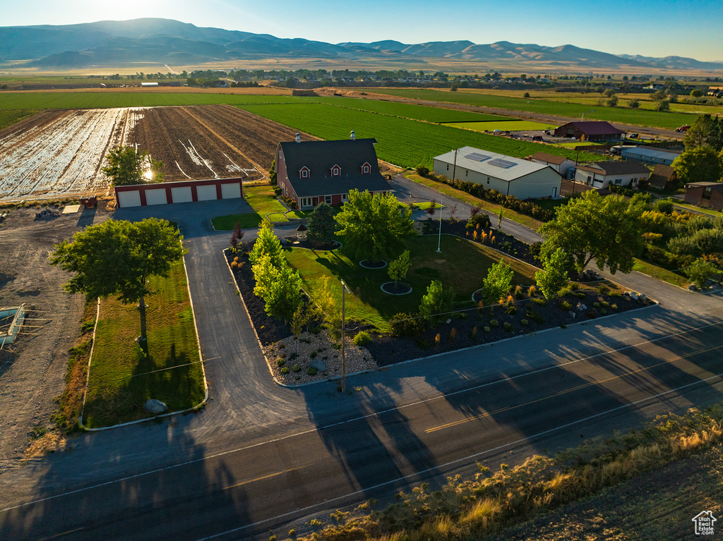 Drone / aerial view featuring a mountain view and a rural view