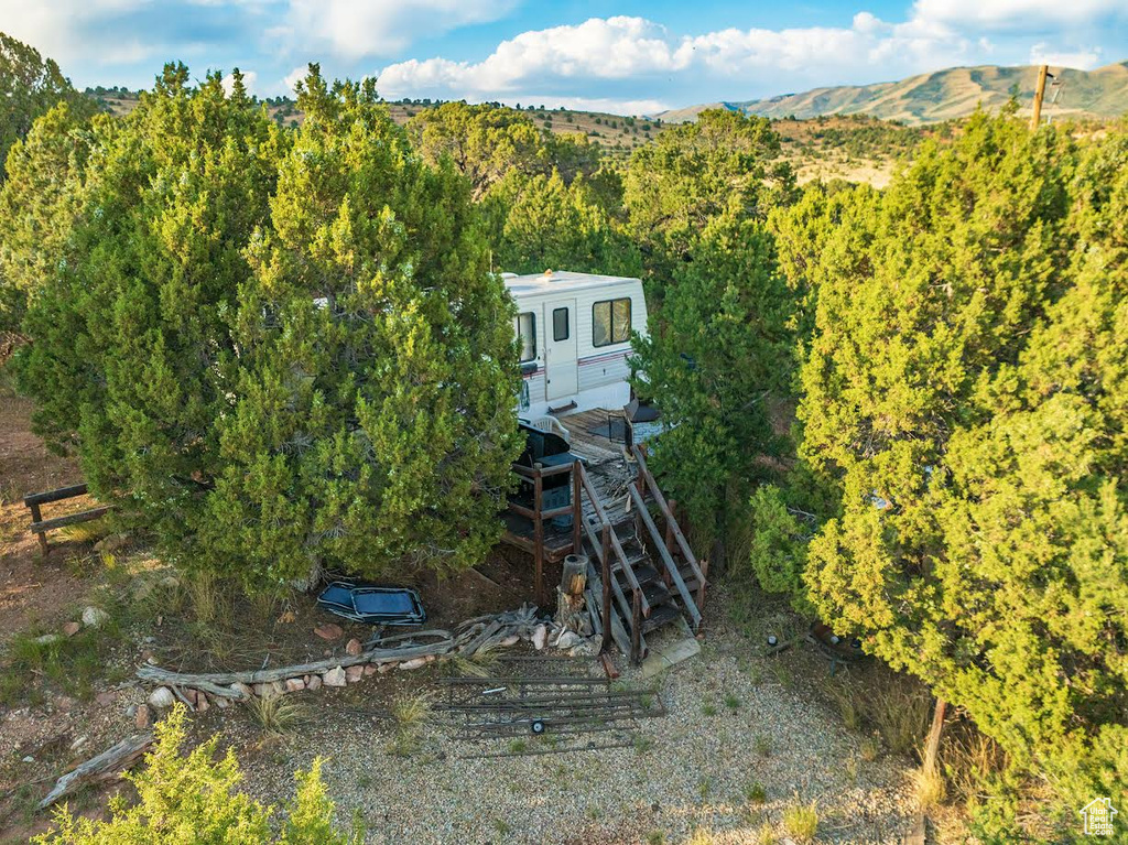 Drone / aerial view with a mountain view