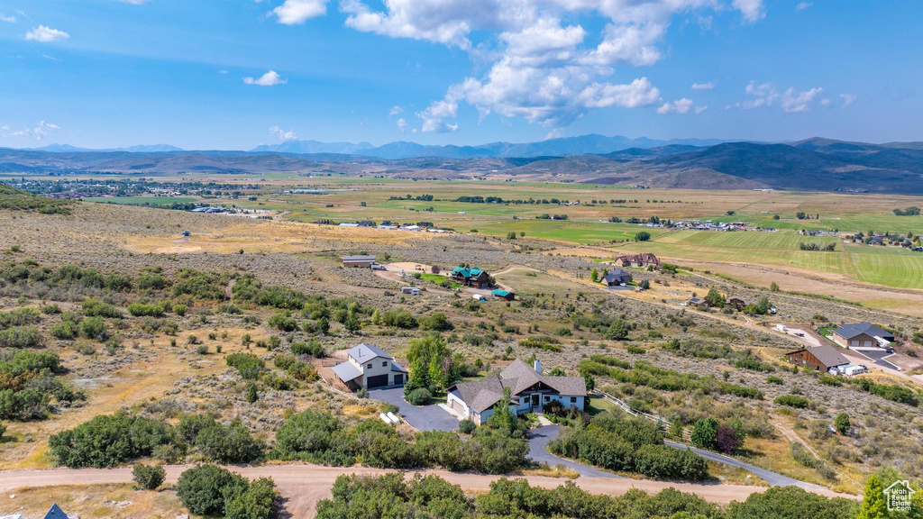 Drone / aerial view featuring a mountain view and a rural view