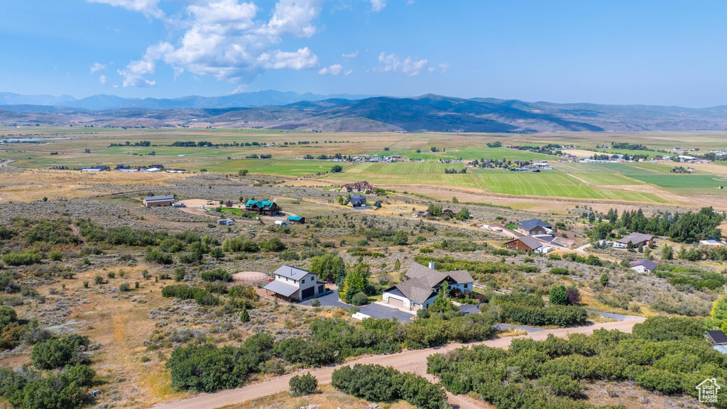 Bird's eye view featuring a rural view and a mountain view