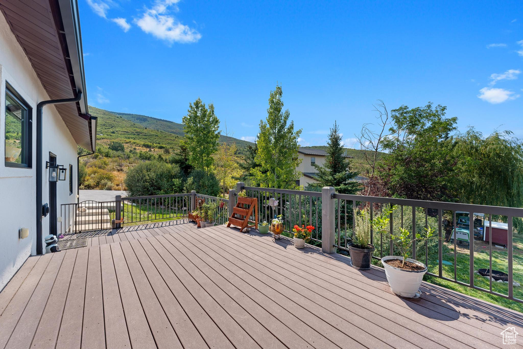 Deck featuring a mountain view