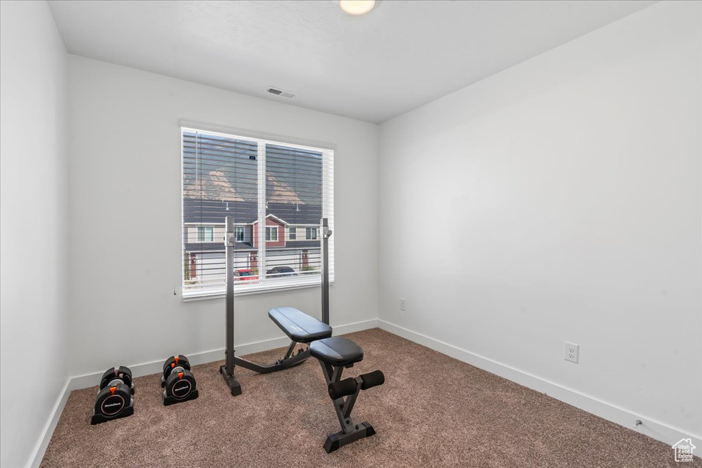 Exercise area featuring carpet