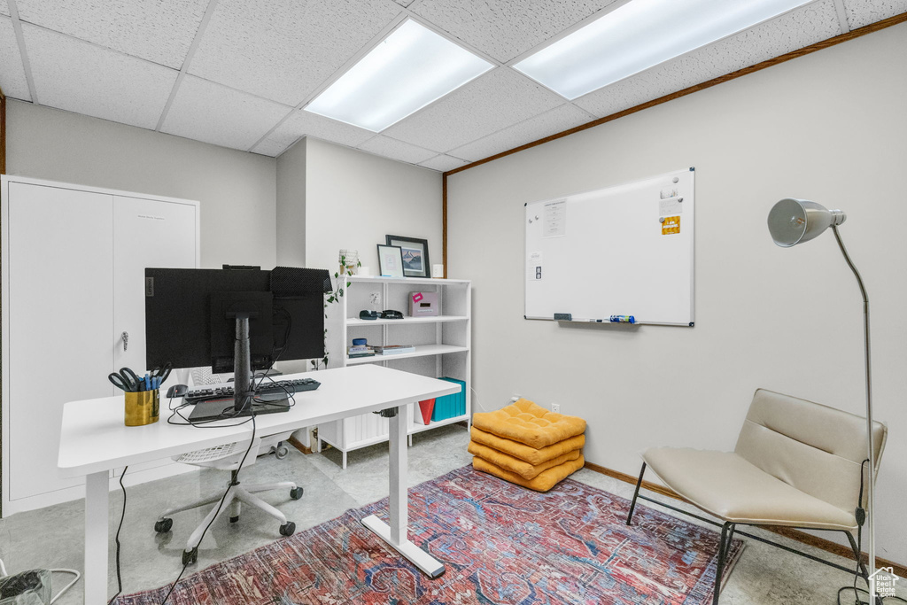 Office area with a drop ceiling