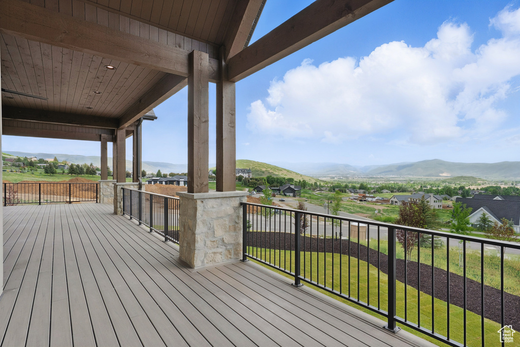 Wooden deck with a mountain view