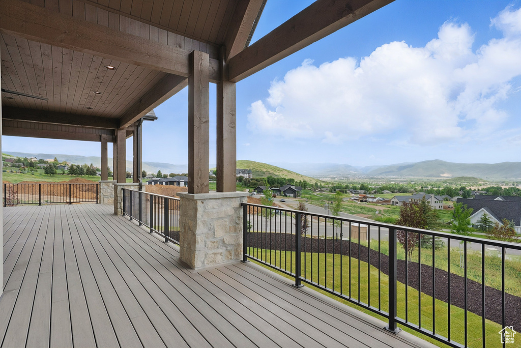 Wooden deck with a mountain view