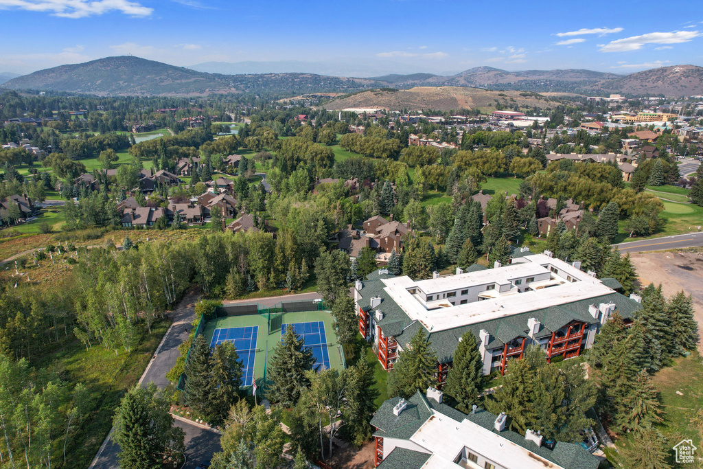 Aerial view featuring a mountain view