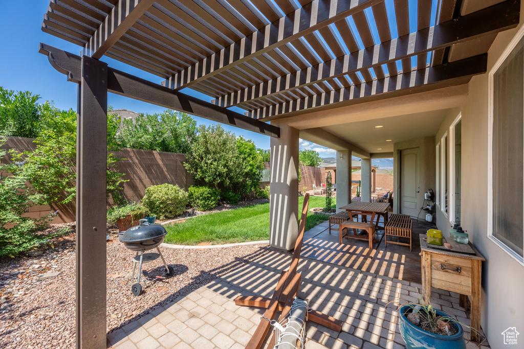 View of patio featuring a pergola