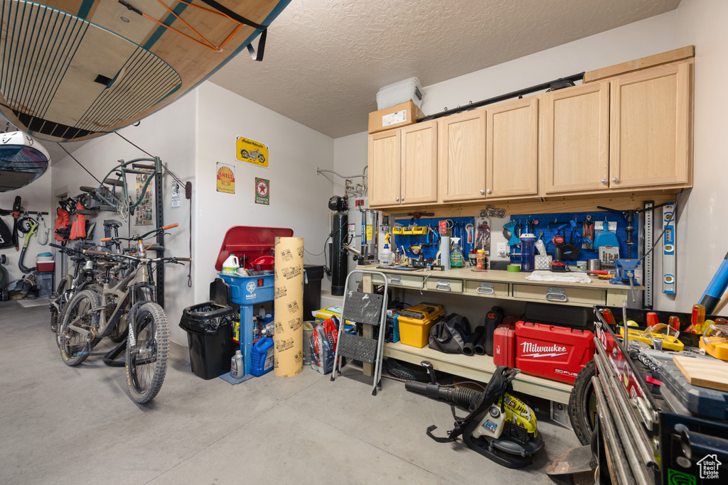 Garage with a workshop area