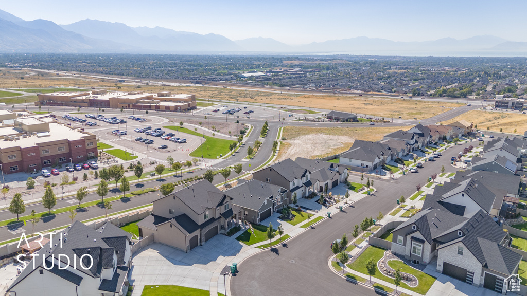 Aerial view featuring a mountain view