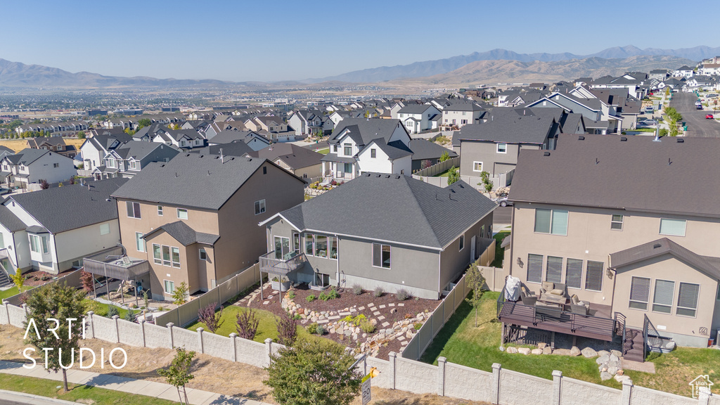 Drone / aerial view with a mountain view